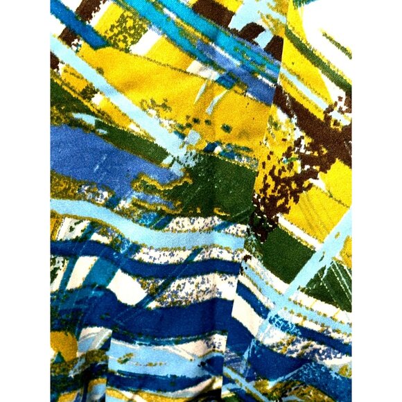 Corey P Size 8 Multicolor Abstract Print Dress V Neck Pleated Waist Modern Chic - Picture 6 of 10